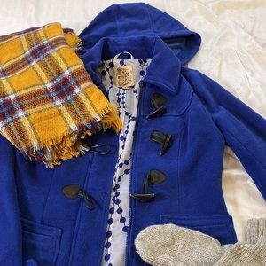 Blue peacoat size xs with toggle buttons and removable hood